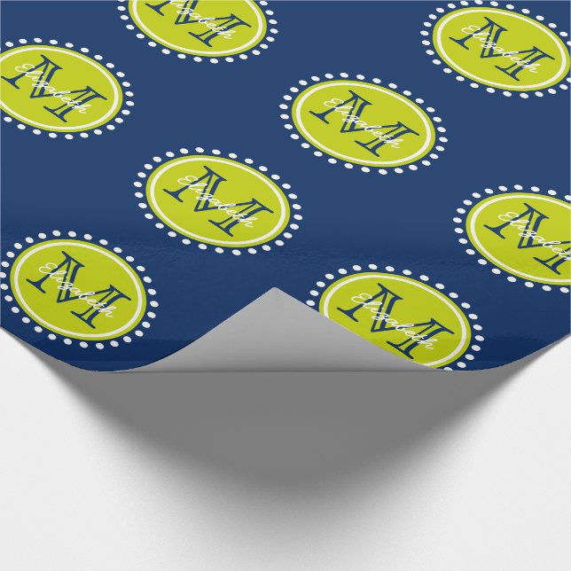 Papier Cadeau Monogramme lumineux de point de polka de vert de (Coin)