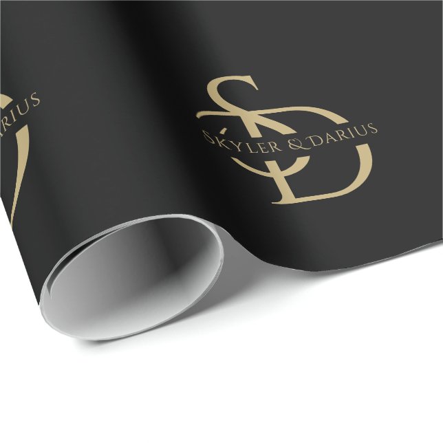 Papier Cadeau Monogramme Mariage Simple Personnalisé Avec Nom (Coin rond)