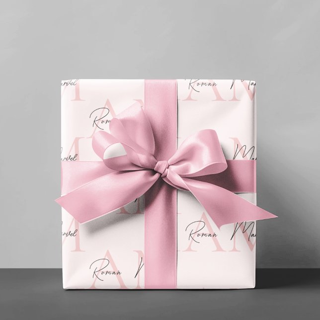 Papier Cadeau Monogramme minimal initial et nom Pastel rose (Créateur téléchargé)
