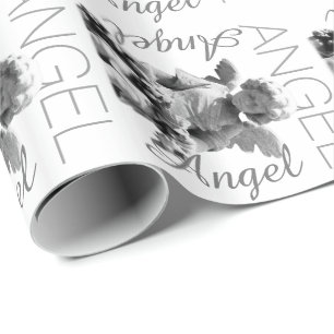 Papier Cadeau Monogramme noir et blanc d'ange gardien rétro
