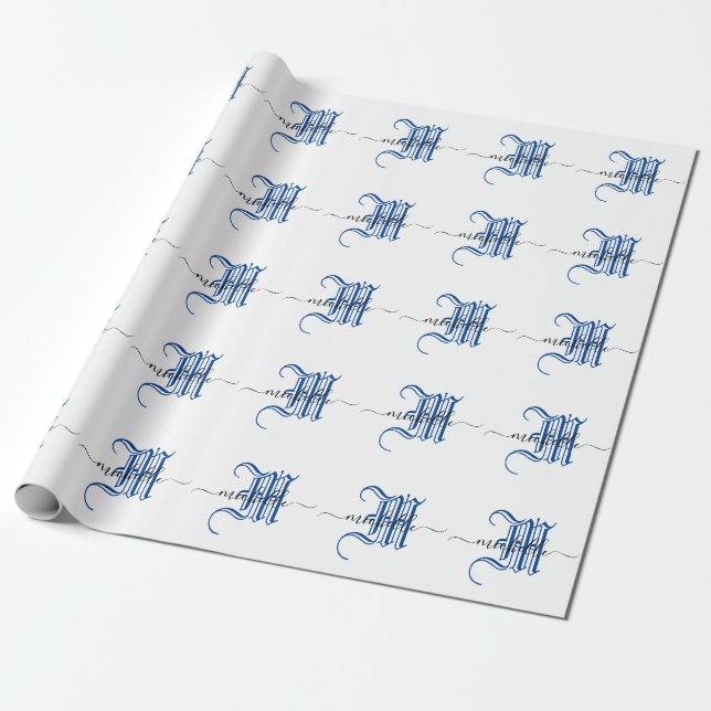 Papier Cadeau monogramme nom commercial personnalisé initial ble (Déroulé)