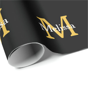 Papier Cadeau Monogramme Nom initial Or Blanc Noir Personnalisé