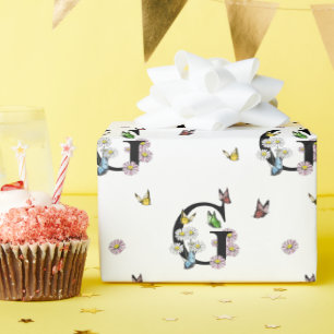 Papier Cadeau Monogramme papillon aquarelle florale lettre G  