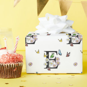 Papier Cadeau Monogramme papillon aquarelle lettre E   