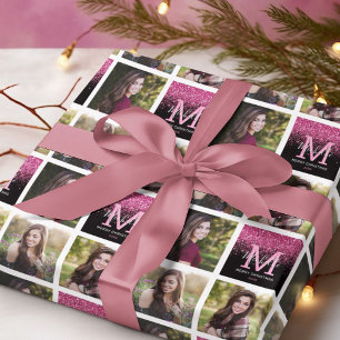 Papier Cadeau Monogramme Parties scintillant rose Noël