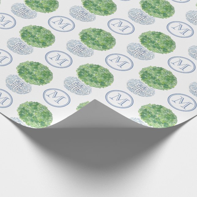 Papier Cadeau Monogramme personnalisé À feuillage persistant Top (Coin)
