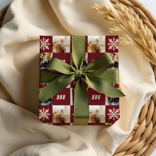 Papier Cadeau Monogramme photo personnalisée À damiers Retro
