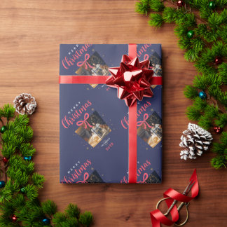 Papier Cadeau Monogramme Photos de Noël, élégante, famille perso