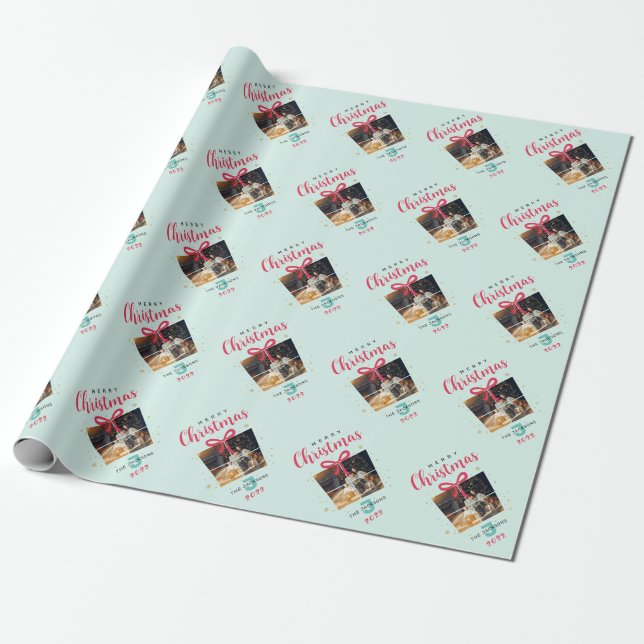 Papier Cadeau Monogramme Photos de Noël, élégante, famille perso (Déroulé)