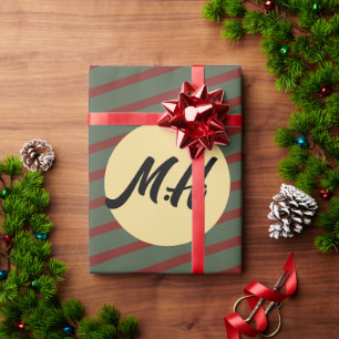 Papier Cadeau Monogramme rayures vert forêt et bordeaux Prépa