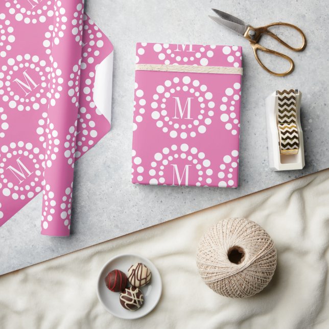 Papier Cadeau Monogramme rose - Papier Pois (Artisanat)