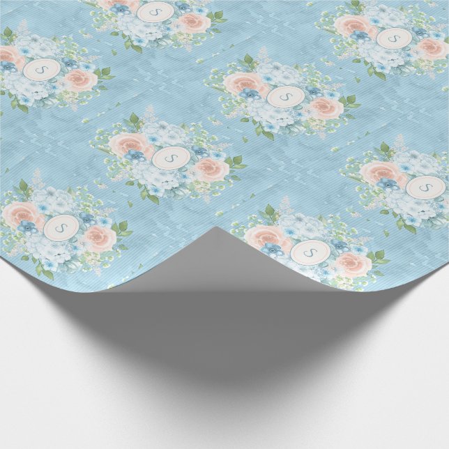 Papier Cadeau Monogramme rose rustique Floral Shabby Chic (Coin)