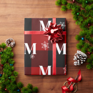 Papier Cadeau Monogramme rouge Plaid & Snowflics Premier hiver