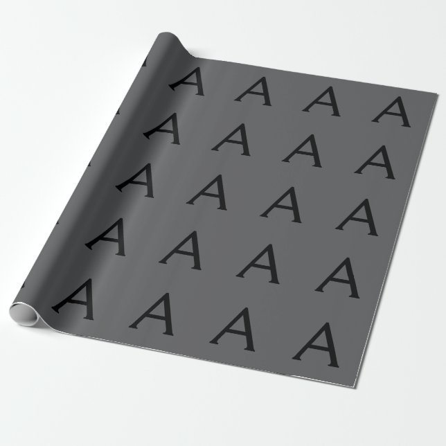 Papier Cadeau Monogramme simple gris classique Ajouter un nom in (Déroulé)