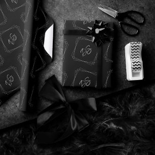 Papier Cadeau Monogramme simple   Noir classique et blanc modern