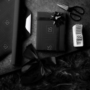 Papier Cadeau Monogramme simple Noir classique et blanc modern