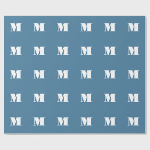 Papier Cadeau Monogramme uni bleu pastel minimaliste professionn