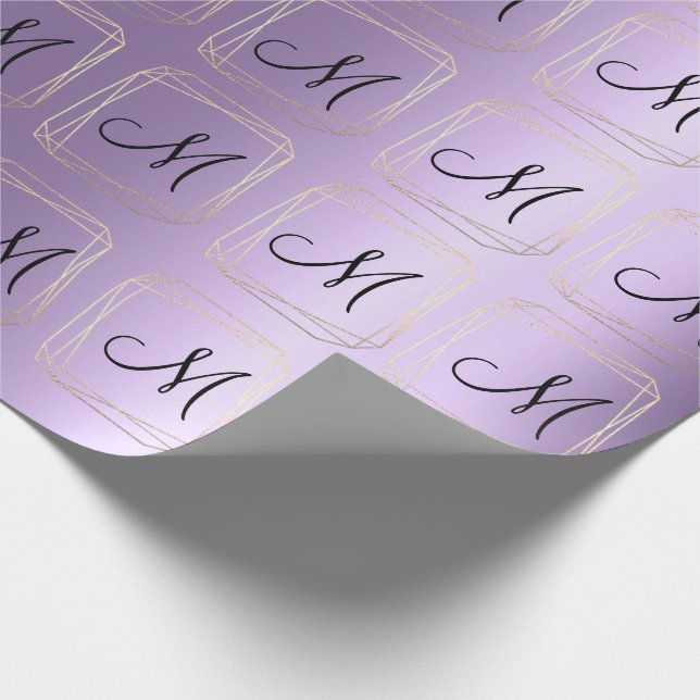 Papier Cadeau Monogramme Violet Lavande Métal Or Diamant Cadre (Coin)