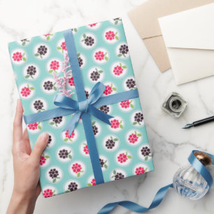 Papier Cadeau Monographie de motifs de framboise turquoise et mi