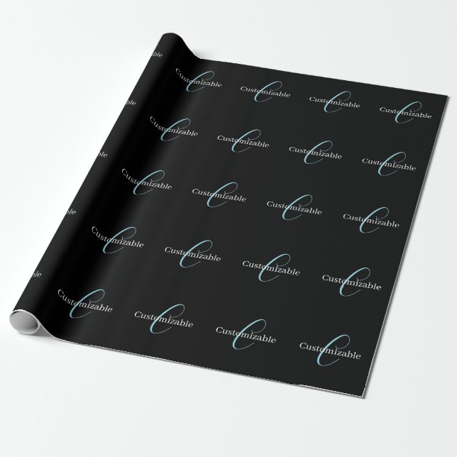 Papier Cadeau Monographie de script cursive modifiable noir bleu (Déroulé)