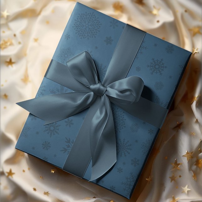 Papier Cadeau Monotone Hiver Snowflake Marine Bleu (Créateur téléchargé)