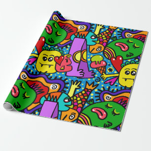 Papier Cadeau Monster Doodle Motif