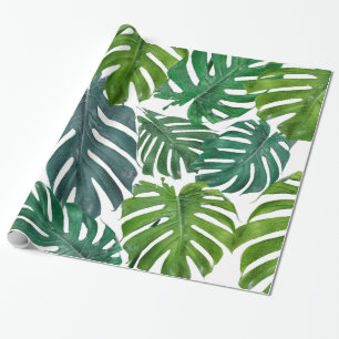 Papier Cadeau Monstera Palm Tropical Green Feuilles