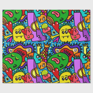 Papier Cadeau Monstres colorés Doodle Toutes les occasions Cadea