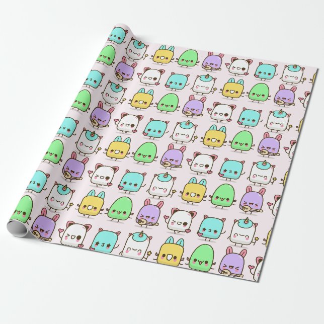 Papier Cadeau Monstres de Kawaii (Déroulé)