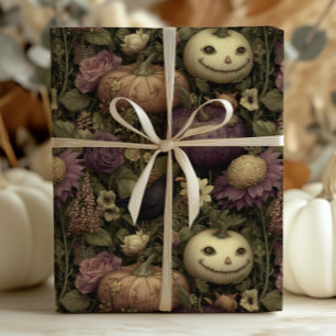 Papier Cadeau Monstres d'Halloween vintages et corbeau noir Citr