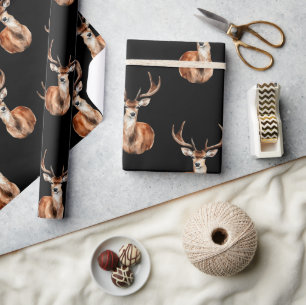Papier Cadeau Montagne Cerf Faune Noire