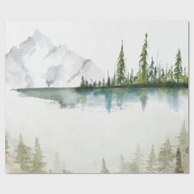 Papier Cadeau Montagne, Forêt, Lac (Plat)