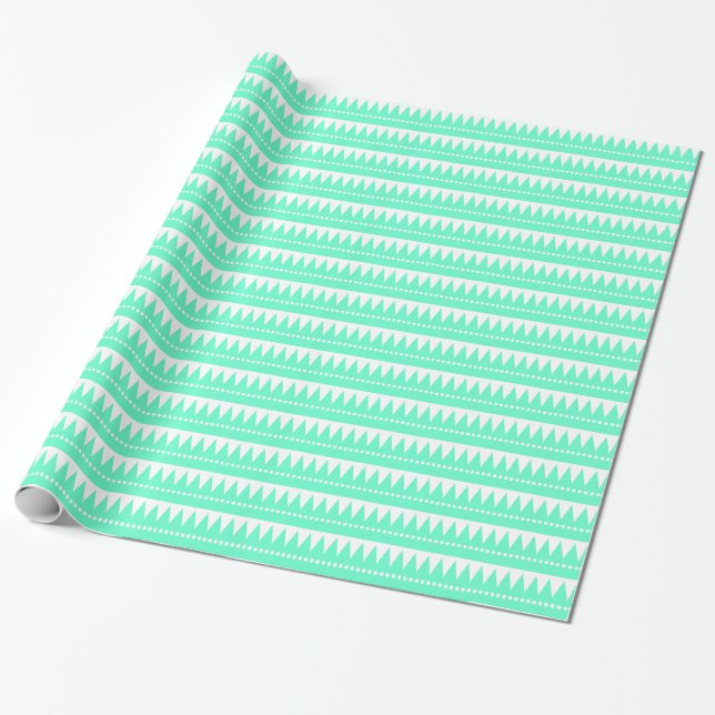 Papier Cadeau Montagnes Aztèques - Turquoise sur Blanc (Déroulé)