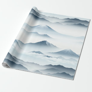 Papier Cadeau Montagnes Tranquilles Neige Bleu Blanc Scène