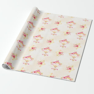 Papier Cadeau Montgolfière Roses Rose Gold Jaune
