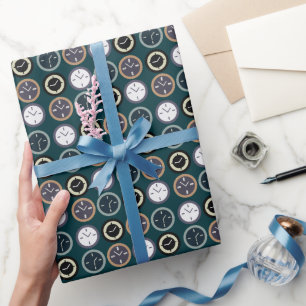 Papier Cadeau Montre de motif d'horloge de temps coloré Annivers