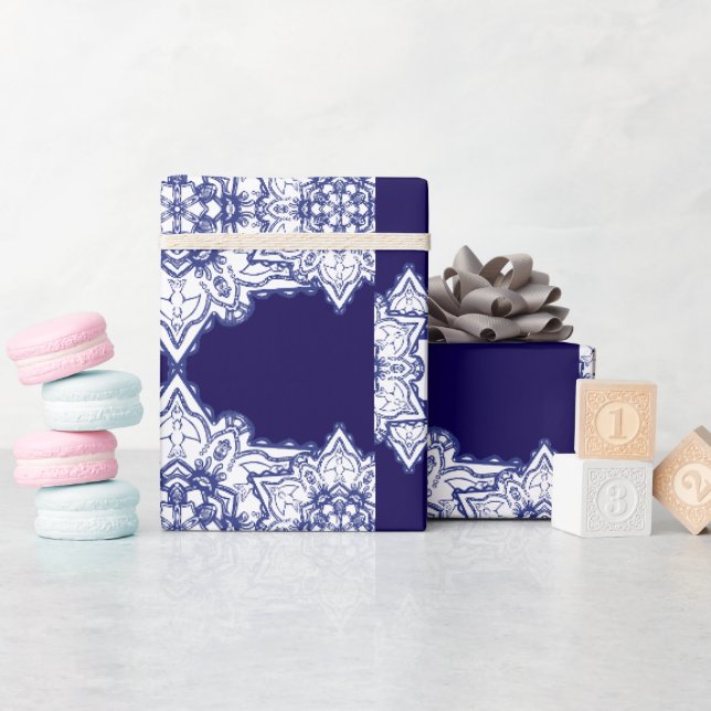 Papier Cadeau Montre de porcelaine bleu (Baby Shower)