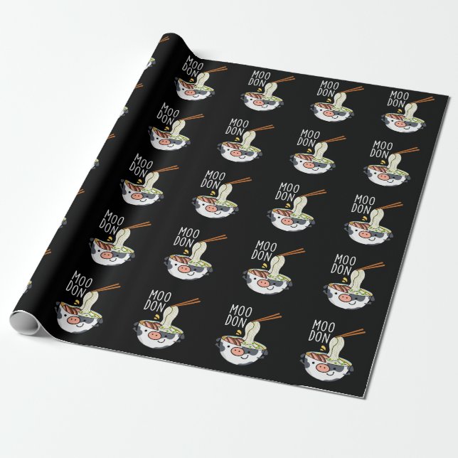 Papier Cadeau Moo-don Funny Udon Pun Dark BG (Déroulé)
