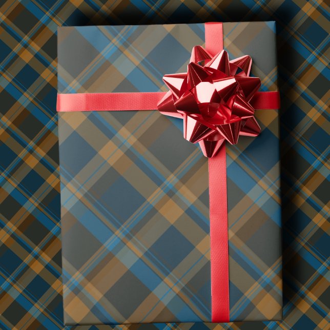Papier Cadeau Moody Diagonal Navy, Brown and Copper Tartan Plaid (Créateur téléchargé)