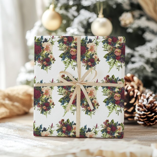 Papier Cadeau Moody Floral Bourgogne Mariage (Créateur téléchargé)