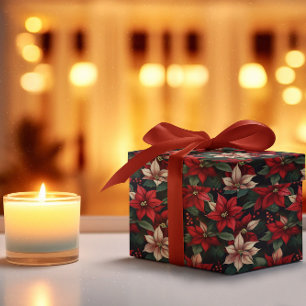 Papier Cadeau Moody foncé Poinsettia vacances d'hiver florales