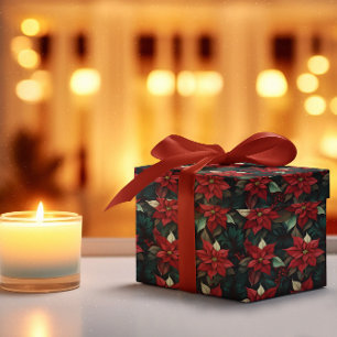 Papier Cadeau Moody foncé Poinsettia vacances d'hiver florales