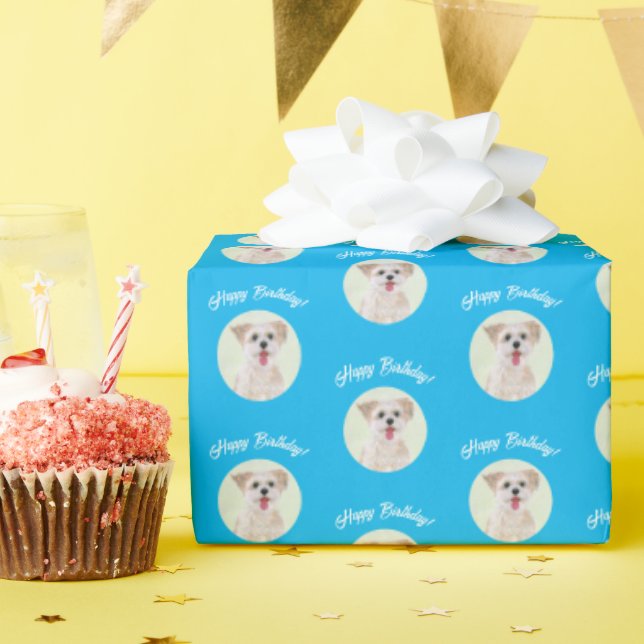 Papier Cadeau Morkie Blue Wrapping Papier Images rondes (Fête d'anniversaire)