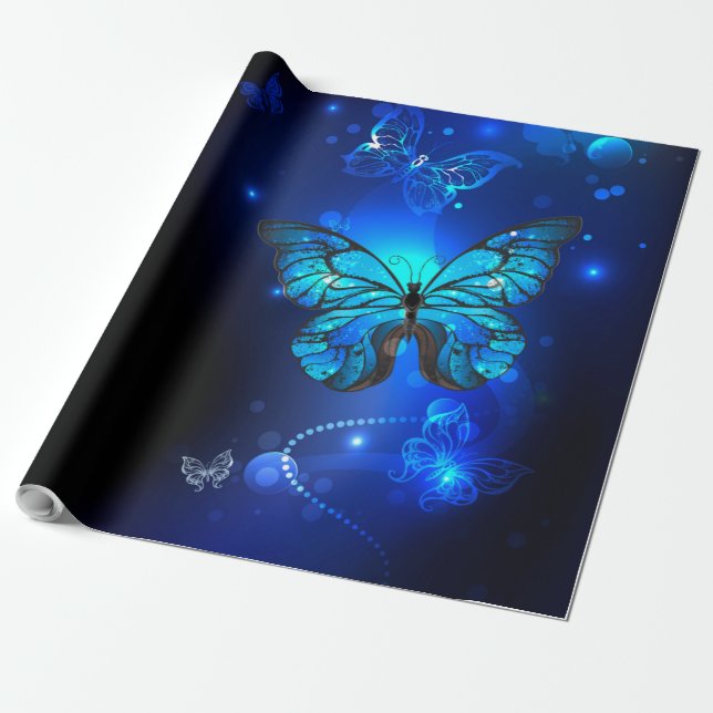 Papier Cadeau Morpho Butterfly in the Dark Background (Déroulé)