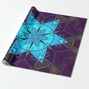 Papier Cadeau Mosaic Kaleidoscope Fleur bleu et violet