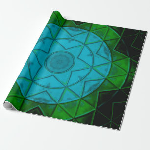 Papier Cadeau Mosaic Kaleidoscope Fleur Vert et Bleu