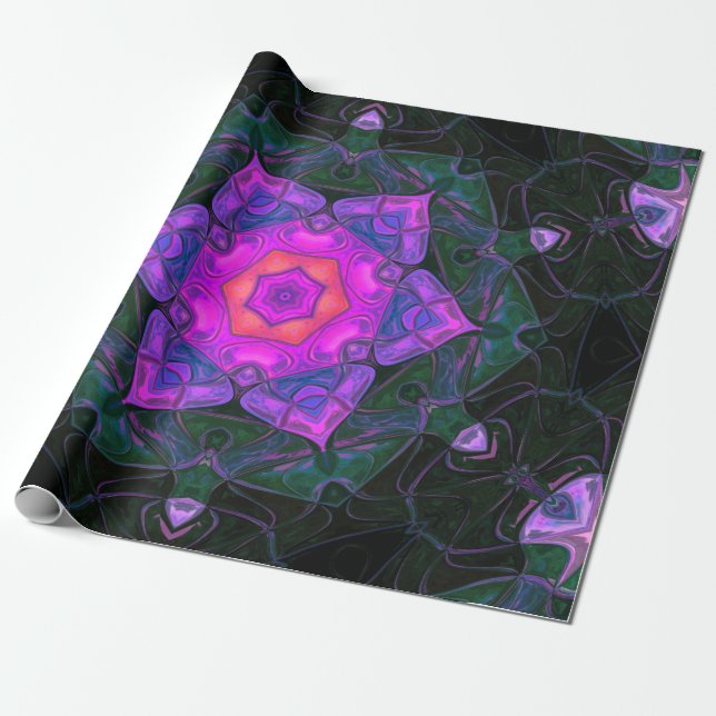 Papier Cadeau Mosaic Mandala Flower rose et noir (Déroulé)