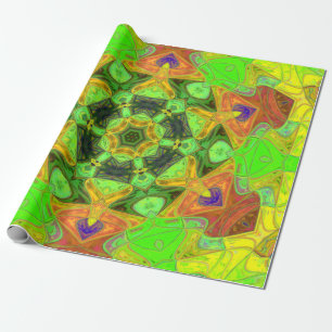 Papier Cadeau Mosaic Mandala Flower vert orange et jaune