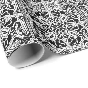 Papier Cadeau Mosaic Marocain Carreaux Motif en noir et blanc