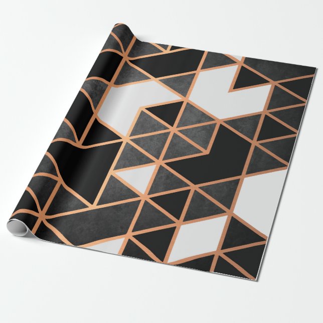 Papier Cadeau Mosaïque blanche et d'or noire (Déroulé)